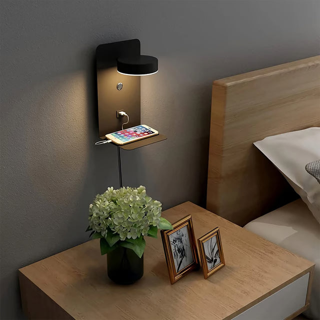 Modern LED Wall Light with USB Charging Port & Adjustable Reading Lamp