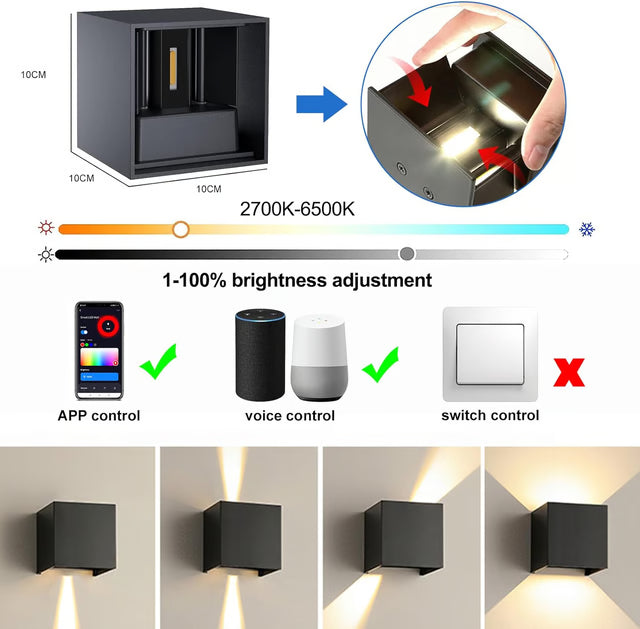 Smart RGB LED Wall Light with Adjustable Beam Angle & App Control