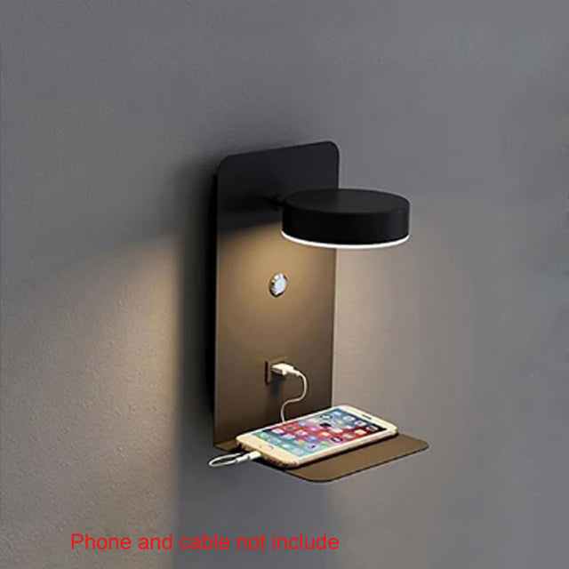 Modern LED Wall Light with USB Charging Port & Adjustable Reading Lamp