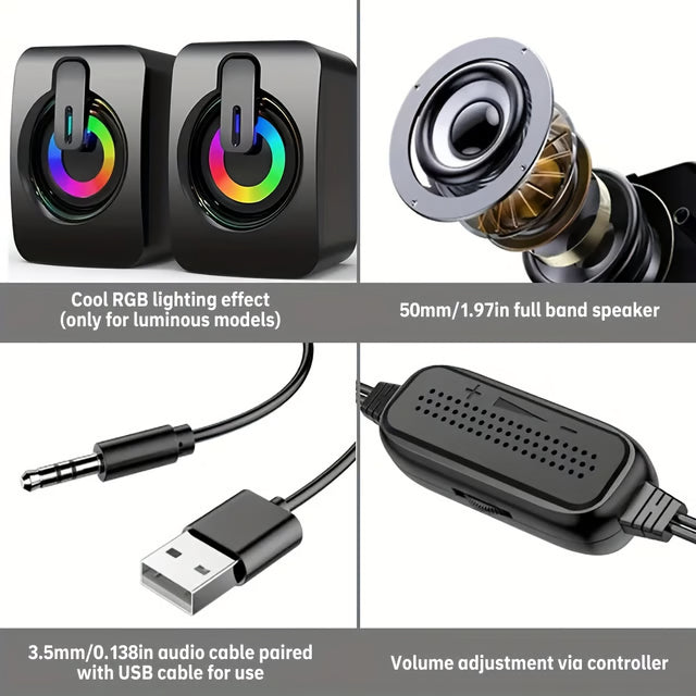Premium LED Computer Speakers with High-Fidelity Stereo Sound for Desktop & Gaming