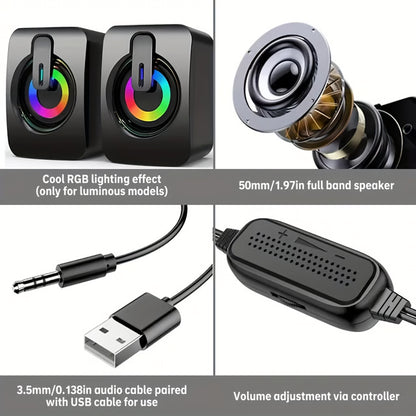Premium LED Computer Speakers with High-Fidelity Stereo Sound for Desktop & Gaming