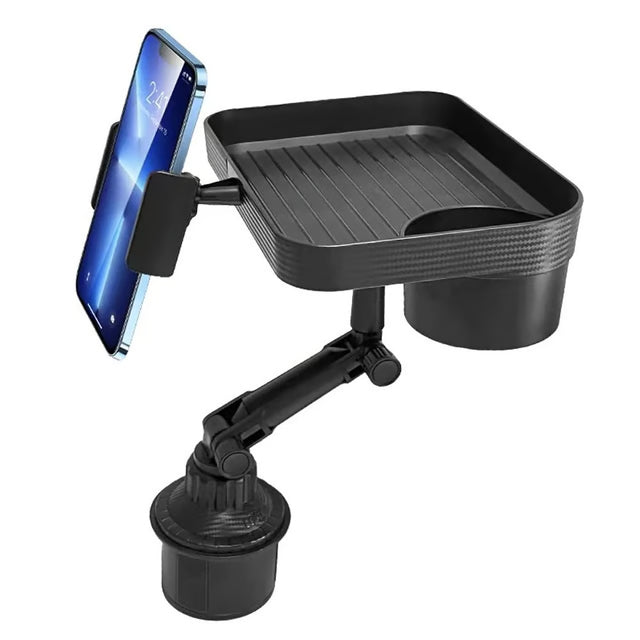 Car Cup Holder Tray with 360° Rotating Table & Organizer