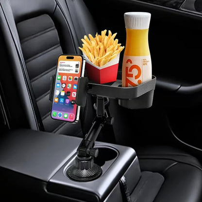 Car Cup Holder Tray with 360° Rotating Table & Organizer