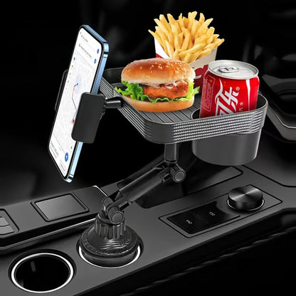 Car Cup Holder Tray with 360° Rotating Table & Organizer