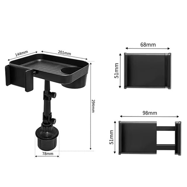 Car Cup Holder Tray with 360° Rotating Table & Organizer