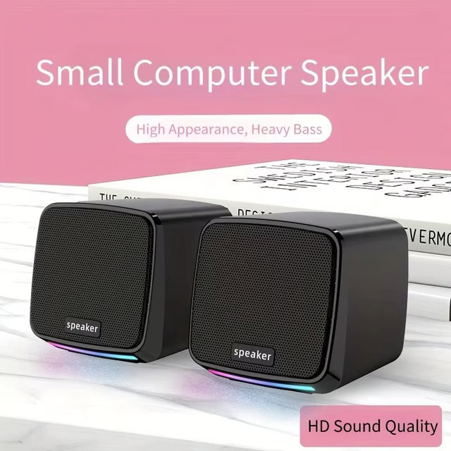 Mini USB Computer Speakers with Stereo Sound & Colorful Lights – Portable 6W AUX Desktop Speakers for Laptop & PC