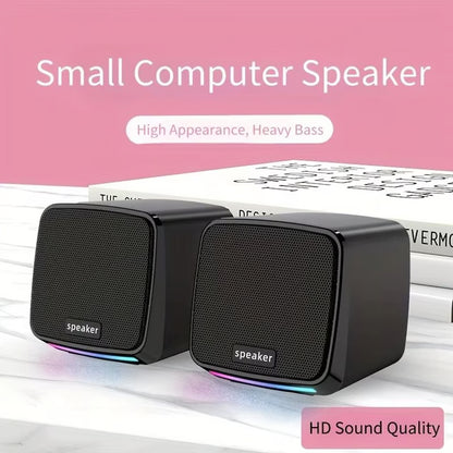 Mini USB Computer Speakers with Stereo Sound & Colorful Lights – Portable 6W AUX Desktop Speakers for Laptop & PC