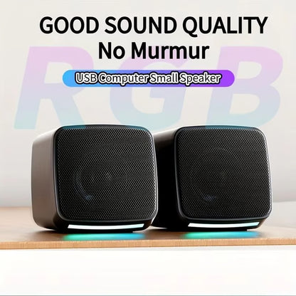 Mini USB Computer Speakers with Stereo Sound & Colorful Lights – Portable 6W AUX Desktop Speakers for Laptop & PC