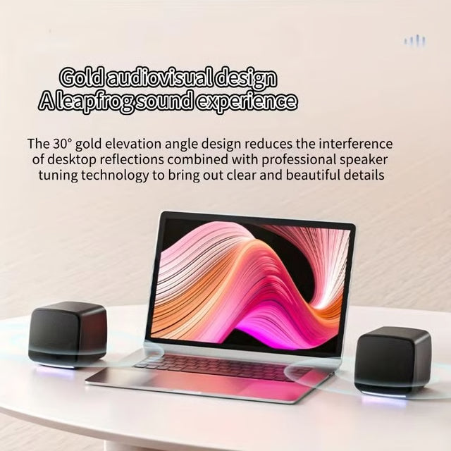 Mini USB Computer Speakers with Stereo Sound & Colorful Lights – Portable 6W AUX Desktop Speakers for Laptop & PC