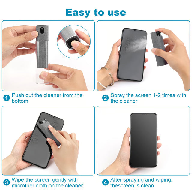 Portable Screen Cleaning Spray & Microfiber Cloth Set for Phones, Tablets & Glass Surfaces